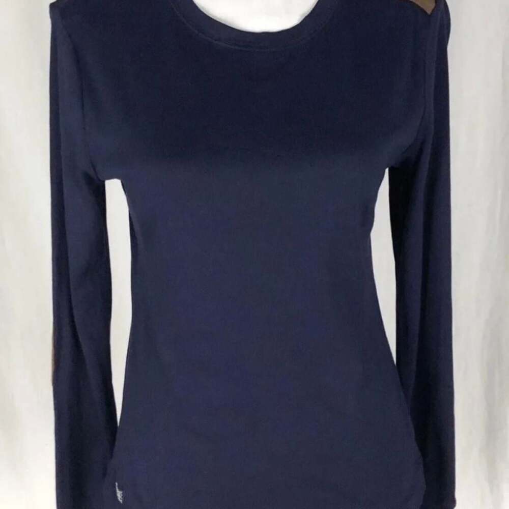Lauren Ralph Lauren Long Sleeve Top L Navy Suede Elbow Patches